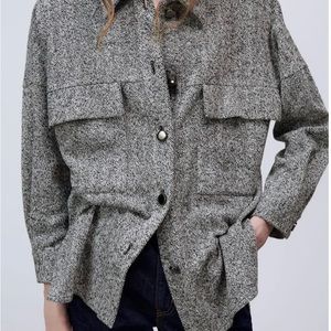 Zara Herringbone Metal Button Down Shirt/Jacket